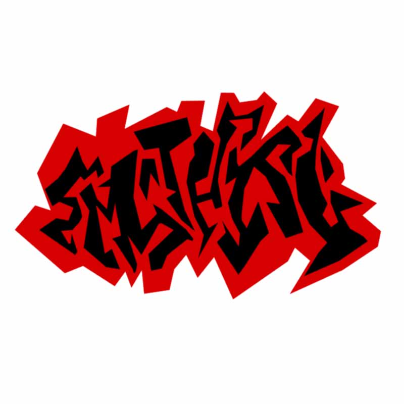 Graffiti-style lettering in black with a jagged red outline, representative of a tattoo studio in North Wales.